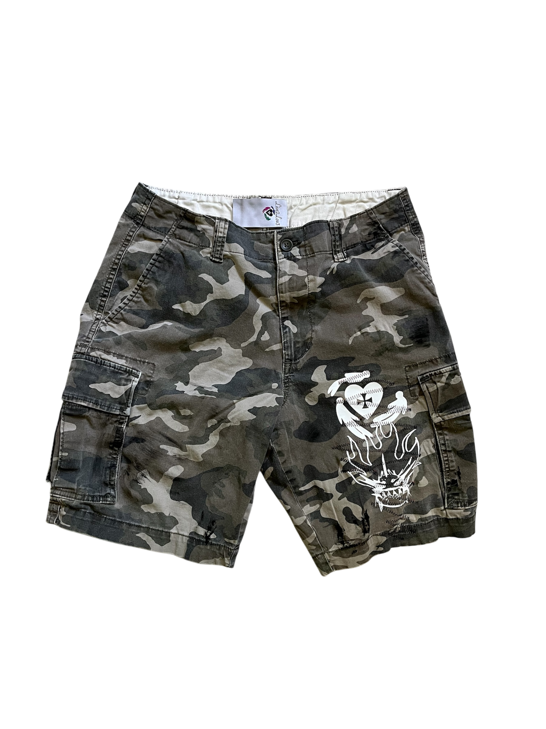 Multi logo camo shorts
