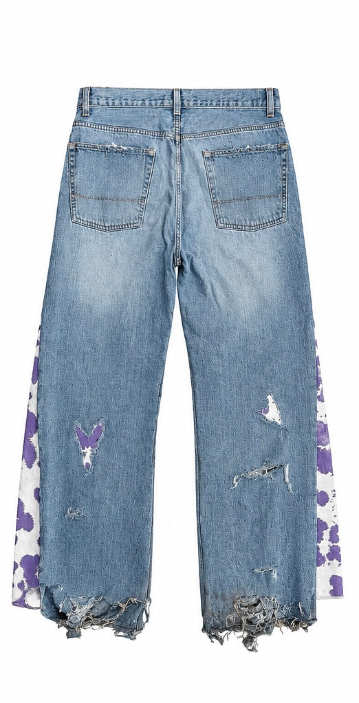 1/1 leather flared denim