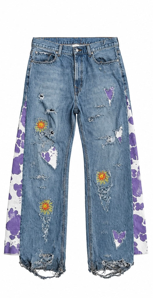 1/1 leather flared denim