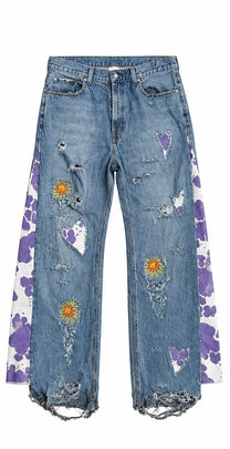 1/1 leather flared denim